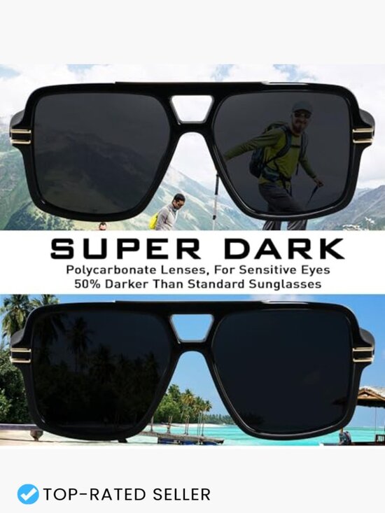 Oversized Square Aviator Sunglasses Retro Trendy Big Rectangle Polarized main image 5